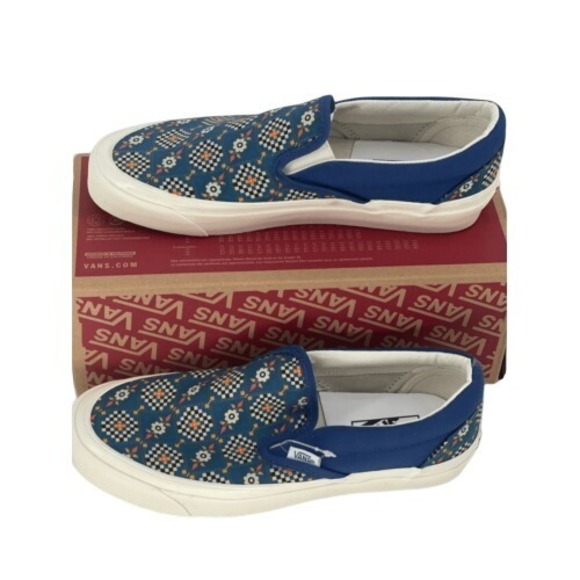 Vans Shoes - Vans Sneakers Classic Slip On Blue Anaheim Factory Tile Check Women Size 8 New